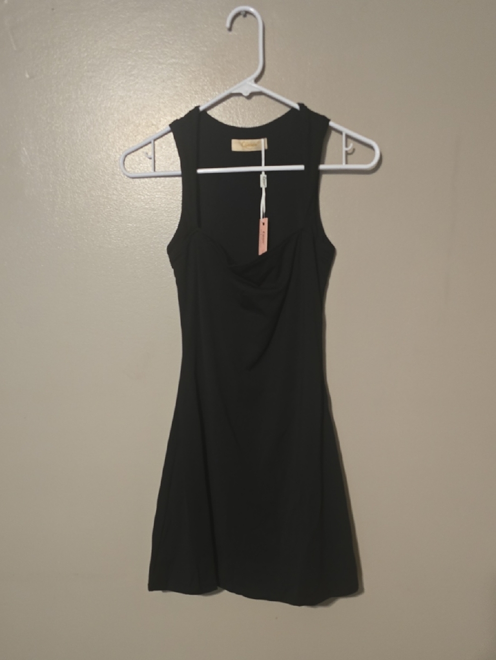 Qinsen Black Bodycon Mini Dress 4 Stretch Square Neck Sleeveless Chic